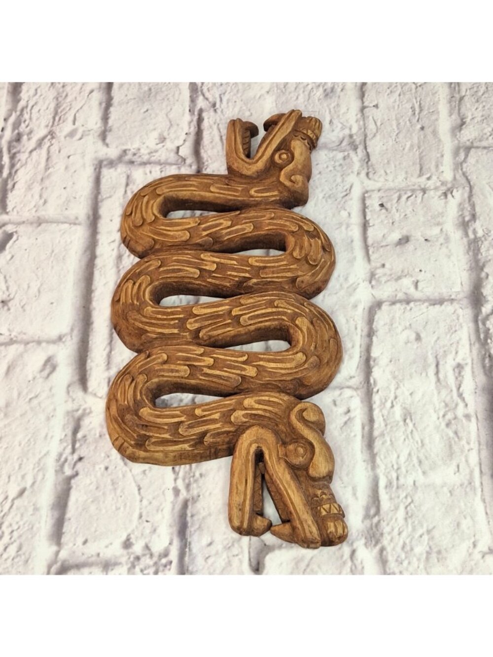 Vintage Hand Carved Wood Wall Art Double-Headed Kukulkan Rustic Mayan Decorative - Picture 3 of 8